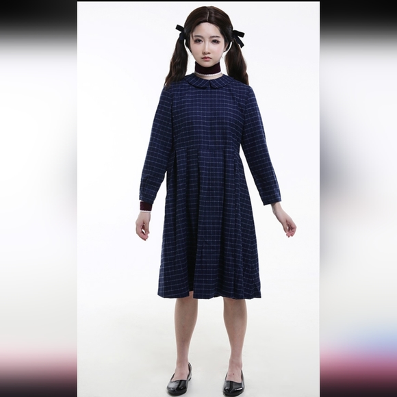 MicCostumes Orphan Esther Girl Cosplay Costume Blue Plaid Dress for Halloween - Picture 1 of 8